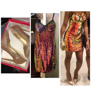 multicolor dress, shoes included size 7